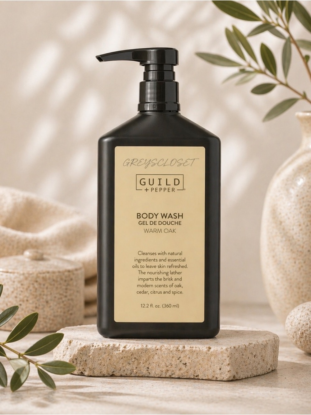 GUILD+PEPPER SHOWER GEL, WARM OAK SCENT / 12.2 oz
